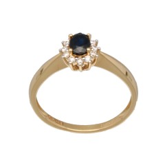 14Krt. geelgouden rozet ring Briljant 0.12Ct.  & Blauwe saffier