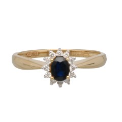 14Krt. geelgouden rozet ring Briljant 0.12Ct.  & Blauwe saffier