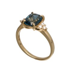 14Krt. gouden ring 'London Blue Topaz' Briljant 0.16Ct. 