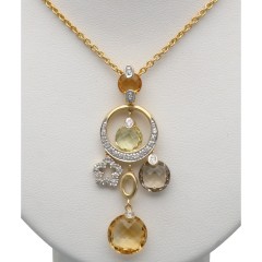 14 Krt Gouden collier met Diamant en Citrien/Topaas.