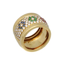 18Krt. Geelgouden Leo Pizzo ring met Briljant, Smaragd, Saffier & Robijn