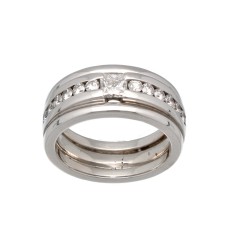 18Krt witgouden ring met Briljant & Princess geslepen diamant 1.10Ct.