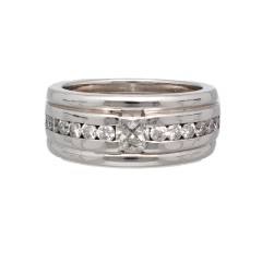 18Krt witgouden ring met Briljant & Princess geslepen diamant 1.10Ct.