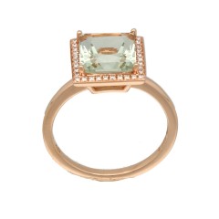 14 krt Rosé gouden ring met Groene Amethist en Diamant