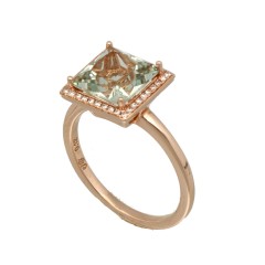 14 krt Rosé gouden ring met Groene Amethist en Diamant