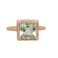 14 krt Rosé gouden ring met Groene Amethist en Diamant