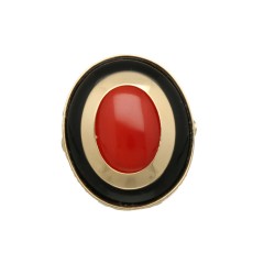 14 krt gouden ring met Koraal en Onyx.