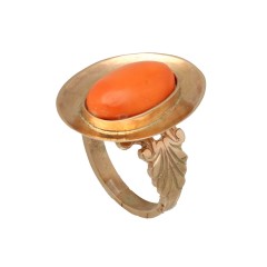 Vintage Gouden ring met Bloedkoraal 9 krt