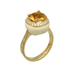 18Krt. Gouden ring met Citrien & Briljant "Emaille"