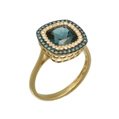 18 Krt. Gouden ring "London Blue Topaz" & Briljant 0.31ct