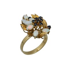 14 Krt Vintage ring met Opaal en Saffier.