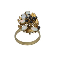 14 Krt Vintage ring met Opaal en Saffier.