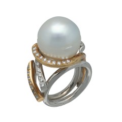 18 Krt Bi-Color Briljant Ring met Tahiti Parel 15.7 mm