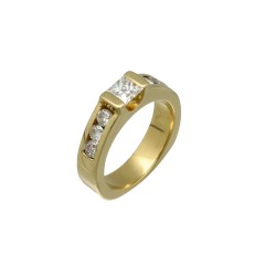 18Krt gouden ring met Briljant & Princess Diamant.0.92 Ct