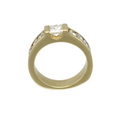 18Krt gouden ring met Briljant & Princess Diamant.0.92 Ct