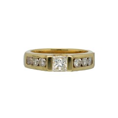 18Krt gouden ring met Briljant & Princess Diamant.0.92 Ct