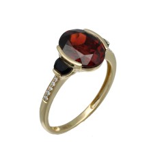 14Krt. gouden ring Granaat, onyx & Briljant