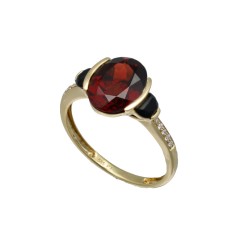 14Krt. gouden ring Granaat, onyx & Briljant