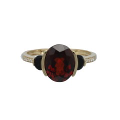 14Krt. gouden ring Granaat, onyx & Briljant