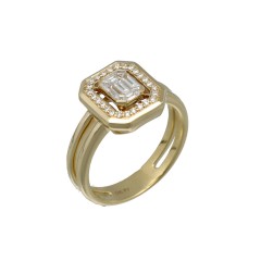 14Krt gouden ring Briljant en Baguette 0.40Ct