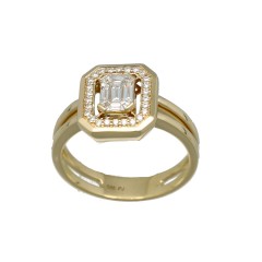 14Krt gouden ring Briljant en Baguette 0.40Ct