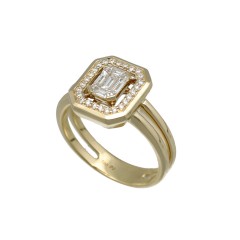 14Krt gouden ring Briljant en Baguette 0.40Ct