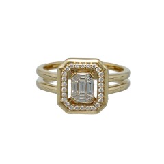 14Krt gouden ring Briljant en Baguette 0.40Ct