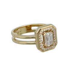 14Krt gouden ring Briljant en Baguette 0.40Ct