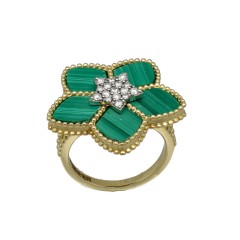 Gouden Entourage ring met Malachite en Diamant 