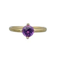 Gouden Solitair ring met Amethist en Diamant