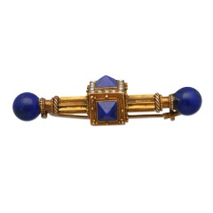 Antiek gouden Broche met Lapis Lazuli en Parels 