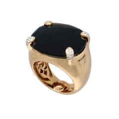 18 Krt "Al Coro" Rosé Gouden Ring met Briljant en Onyx