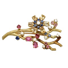 18Krt. gouden Broche Handgemaakt Briljant & Multi Color Sapphires