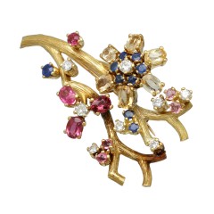 18Krt. gouden Broche Handgemaakt Briljant & Multi Color Sapphires