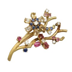 18Krt. gouden Broche Handgemaakt Briljant & Multi Color Sapphires