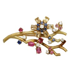18Krt. gouden Broche Handgemaakt Briljant & Multi Color Sapphires