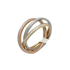 14 Krt Tri-Color ring met Briljant 0.75 Ct