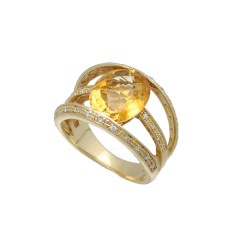 14 Krt. gouden ring met Briljanten en citrien.