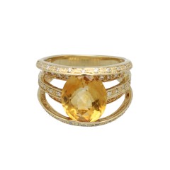 14 Krt. gouden ring met Briljanten en citrien.