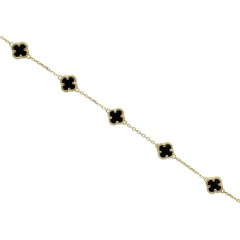 14Krt gouden Armband Klavervormige Onyx 