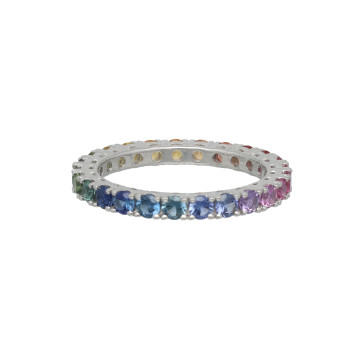 Witgouden Rainbow ring met gekleurde saffieren