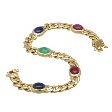 Massieve "Maxima"Armband met Robijn,Smaragd en Saffier.