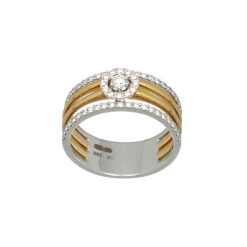 Bi-Color Gouden Entourage ring met Briljant.