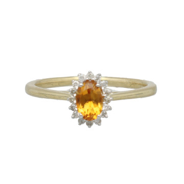 9 Krt Entourage ring met Citrien en Briljant