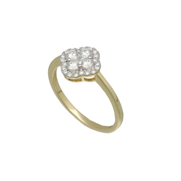 14 Krt. ring Klaver met Briljant 0.50Ct. 