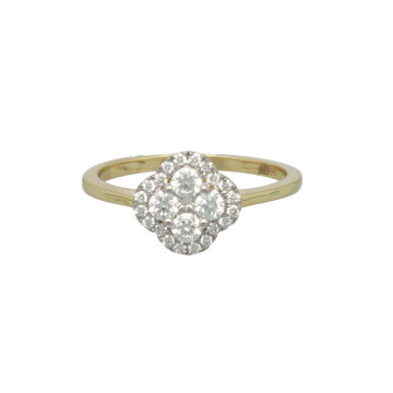 14 Krt. ring Klaver met Briljant 0.50Ct. 