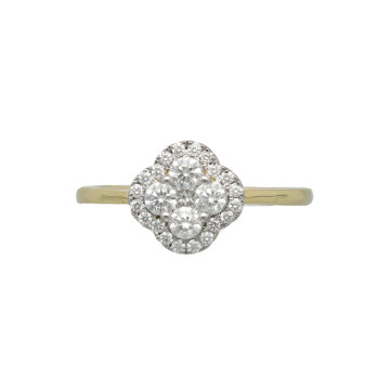 14 Krt. ring Klaver met Briljant 0.50Ct. 