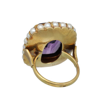 14Krt. gouden Statement ring Amethist en parels