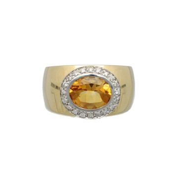 Geelgouden Ring met Diamant en Citrien.