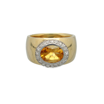 Geelgouden Ring met Diamant en Citrien.